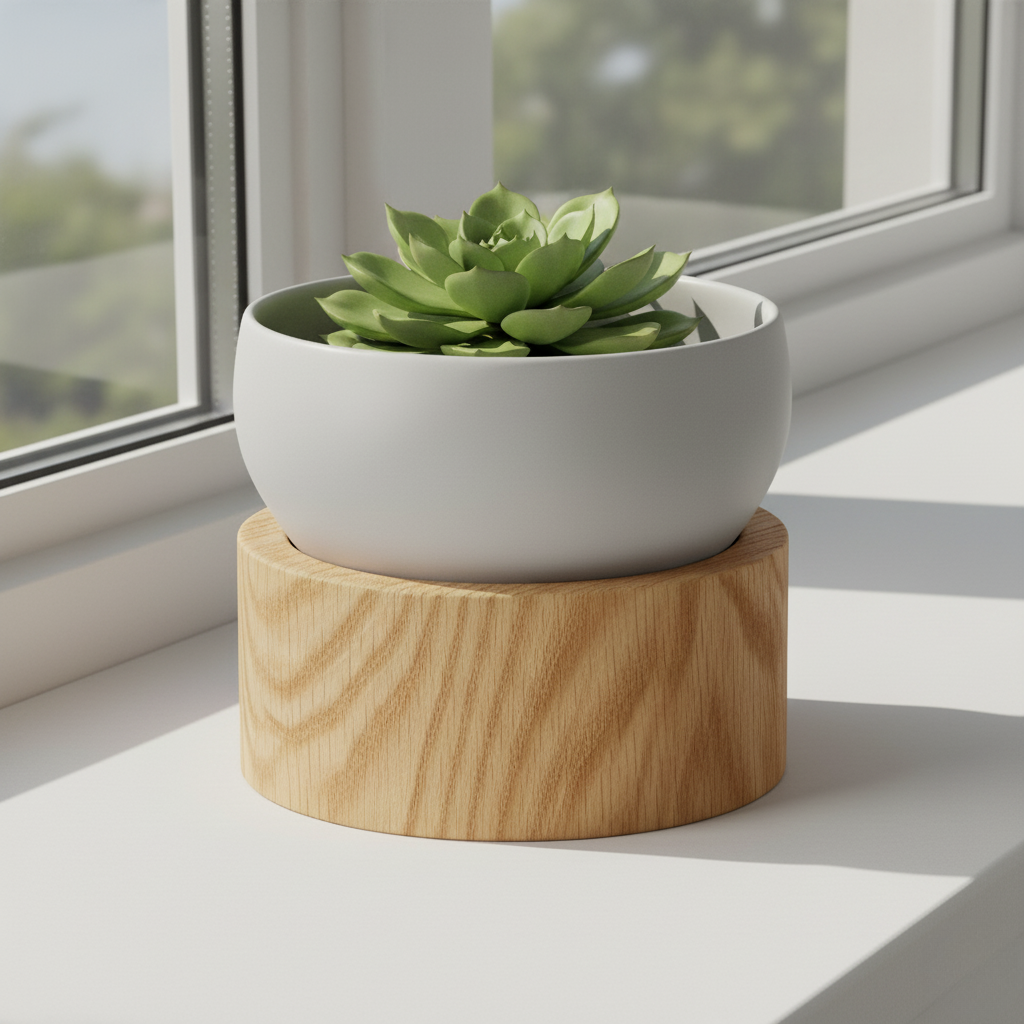 Vaso in Ceramica con Base in Quercia