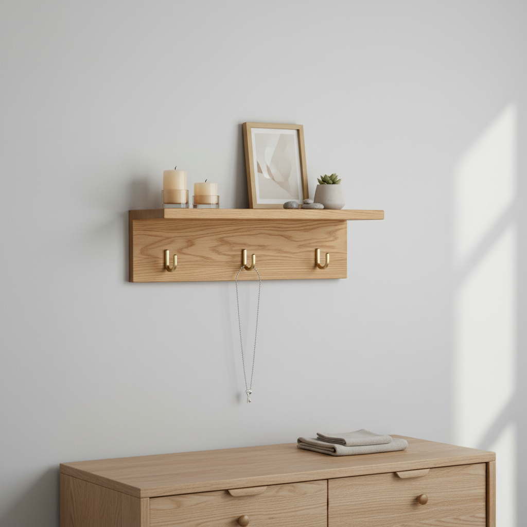 Mensola da Parete in Legno con Ganci