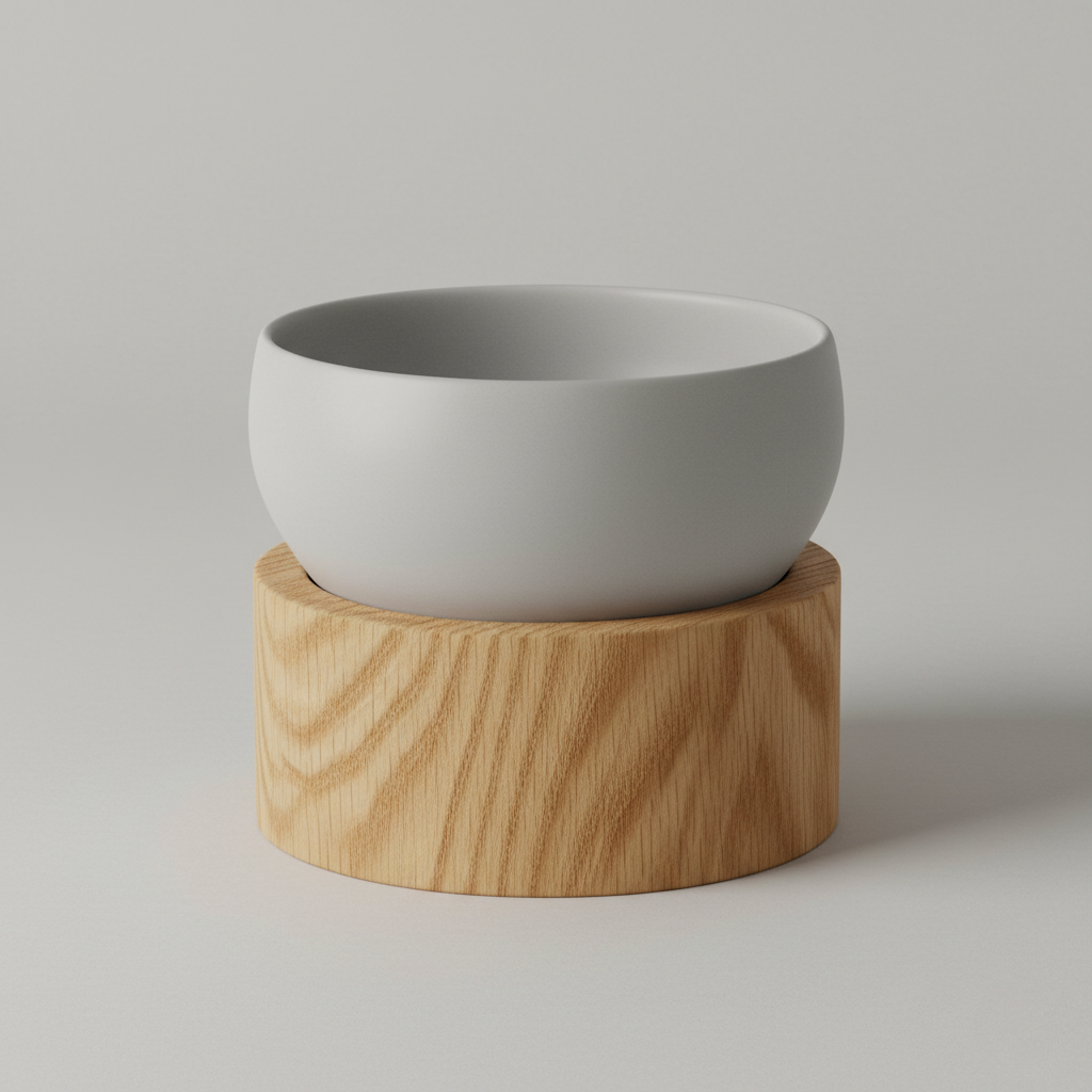 Vaso in Ceramica con Base in Quercia